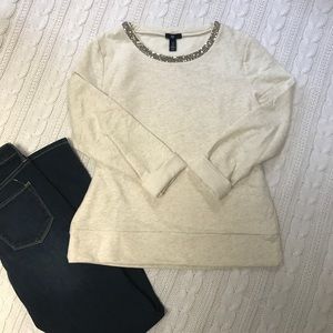 Embellished neck sweatshirt top